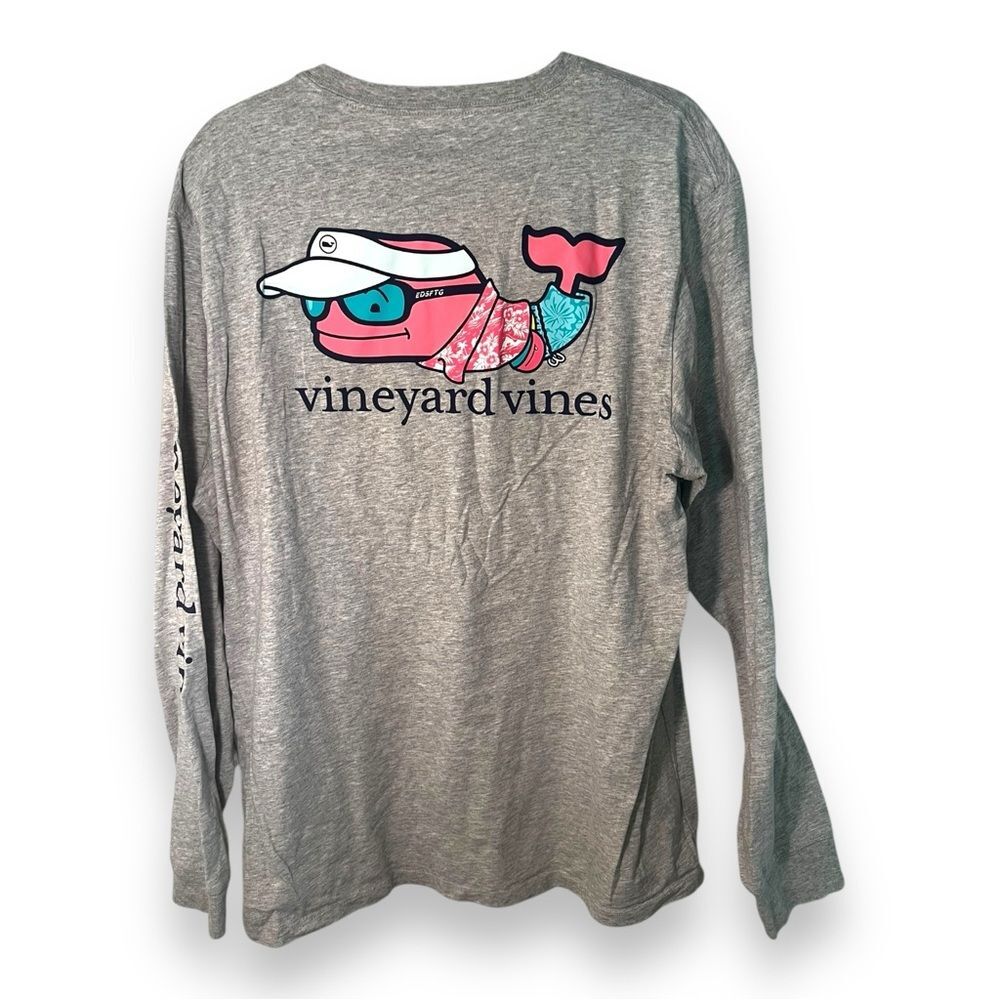 Vineyard Vines Pocket T Shirt Long Sleeve  Summer Vacation Whale Grey Size Large